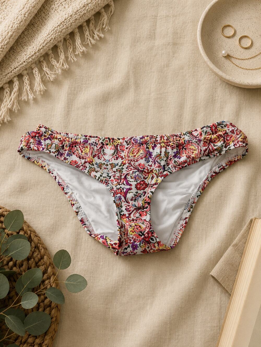 Victoria's Secret Floral Paisley Bikini Bottom Multicolor Ruched Swim Brief SZ M